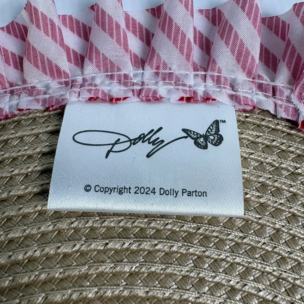 Dolly Parton Round Woven Placemats Set of 4 Ruffled Pink Blue Red Stripe 15 Inch